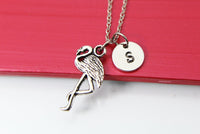 Bird Necklace, Crane Charm, Flamingo Crane Bird Jewelry Gift, Personalized Initial Gift, N4389