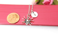 Spider Necklace, Spider Charm, Spider Insect Jewelry Gift, Personalized Initial Gift, N4390