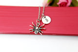 Spider Necklace, Spider Charm, Spider Insect Jewelry Gift, Personalized Initial Gift, N4390