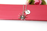 Spider Necklace, Spider Charm, Spider Insect Jewelry Gift, Personalized Initial Gift, N4390