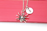 Spider Necklace, Spider Charm, Spider Insect Jewelry Gift, Personalized Initial Gift, N4390