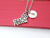 Cat Lover Necklace, Cat Person Paw Charm, Cat Pet Owner Jewelry Gift, Personalized Initial Gift, N4391