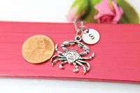 Crab Necklace, Crab Charm, Ocean Beach Jewelry Gift, Personalized Initial Gift, N4393