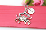 Crab Necklace, Crab Charm, Ocean Beach Jewelry Gift, Personalized Initial Gift, N4393