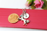 Horse Necklace, Running Horse Charm, Horse Lover Pet Jewelry Gift, Personalized Initial Gift, N4396