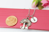Mushroom Necklace, Silver Mushroom Charm, Mushroom Spring Nature Forest Jewelry Gift, Personalized Initial Gift, N4398