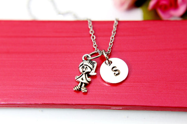 Girl Necklace, Silver little Girl Charm, Girl Jewelry Gift, Personalized Initial Gift, N4406