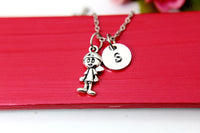 Boy Necklace, Silver Boy Charm, Boy Jewelry Gift, Personalized Initial Gift, N4407