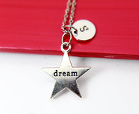 Dream Necklace, Silver Dream Star Charm, Star Dream Jewelry Gift, Personalized Initial Gift, N4408