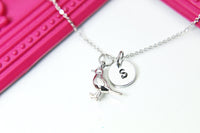 Bird Necklace, Silver Bird Charm, Bird Jewelry Gift, Personalized Initial Gift, N4415