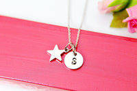 Star Necklace, Silver Star Charm, Star Hope Motivation Jewelry Gift, Personalized Initial Gift, N4418