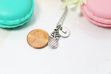 Pineapple Necklace, Silver Pineapple Charm, Pineapple Jewelry Gift, Personalized Initial Gift, N4423