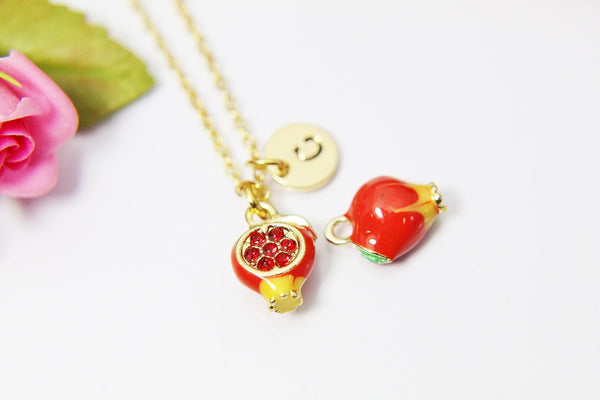 Pomegranate Necklace, Pomegranate Charm, Pomegranate Jewelry Gift, Personalized Initial Gift, N4432
