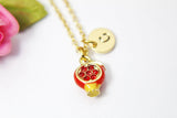 Pomegranate Necklace, Pomegranate Charm, Pomegranate Jewelry Gift, Personalized Initial Gift, N4432