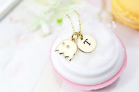 Gold Ghost Necklace, Halloween Jewelry Gift, Personalized Initial Gift, N4435