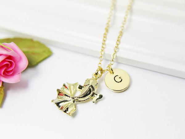 Goldfish Necklace, Gold Necklace, Goldfish Japanese Jewelry Gift, Personalized Initial Gift, N2200B