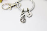 Pineapple Keychain, Silver Pineapple Charm, Pineapple Jewelry Gift, Personalized Initial Gift, N4459