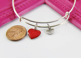 Red Heart Bracelet, Silver Hypoallergenic Bangle, Girlfriend Gift, Best Friend Gifts, Personalized Initial Gift, N4474