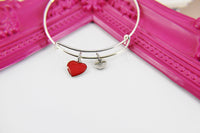 Red Heart Bracelet, Silver Hypoallergenic Bangle, Girlfriend Gift, Best Friend Gifts, Personalized Initial Gift, N4474