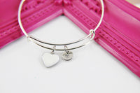 White Heart Bracelet, Silver Hypoallergenic Bangle, Girlfriend Gift, Best Friend Gifts, Personalized Initial Gift, N4475