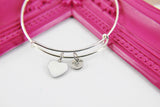 White Heart Bracelet, Silver Hypoallergenic Bangle, Girlfriend Gift, Best Friend Gifts, Personalized Initial Gift, N4475