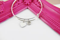 White Heart Bracelet, Silver Hypoallergenic Bangle, Girlfriend Gift, Best Friend Gifts, Personalized Initial Gift, N4475