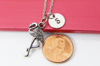 Bird Necklace, Crane Charm, Flamingo Crane Bird Jewelry Gift, Personalized Initial Gift, N4389