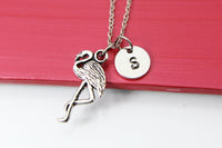 Bird Necklace, Crane Charm, Flamingo Crane Bird Jewelry Gift, Personalized Initial Gift, N4389