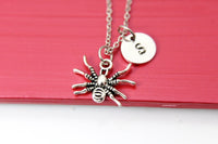 Spider Necklace, Spider Charm, Spider Insect Jewelry Gift, Personalized Initial Gift, N4390