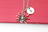 Spider Necklace, Spider Charm, Spider Insect Jewelry Gift, Personalized Initial Gift, N4390