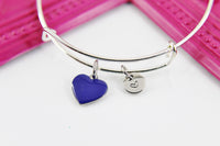 Heart Bracelet, Silver Hypoallergenic Bangle, Girlfriend Gift, Best Friend Gifts, Personalized Initial Gift, N4495