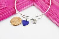 Heart Bracelet, Silver Hypoallergenic Bangle, Girlfriend Gift, Best Friend Gifts, Personalized Initial Gift, N4495