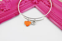Heart Bracelet, Silver Hypoallergenic Bangle, Girlfriend Gift, Best Friend Gifts, Personalized Initial Gift, N4496