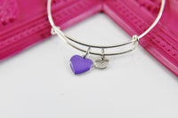 Heart Bracelet, Silver Hypoallergenic Bangle, Girlfriend Gift, Best Friend Gifts, Personalized Initial Gift, N4497
