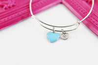 Heart Bracelet, Silver Hypoallergenic Bangle, Girlfriend Gift, Best Friend Gifts, Personalized Initial Gift, N4499