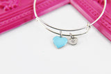 Heart Bracelet, Silver Hypoallergenic Bangle, Girlfriend Gift, Best Friend Gifts, Personalized Initial Gift, N4499