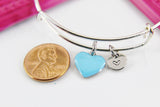 Heart Bracelet, Silver Hypoallergenic Bangle, Girlfriend Gift, Best Friend Gifts, Personalized Initial Gift, N4499
