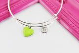 Heart Bracelet, Silver Hypoallergenic Bangle, Girlfriend Gift, Best Friend Gifts, Personalized Initial Gift, N4501