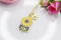 Sunflower Necklace, Gold Necklace, Dainty Necklace, N4504