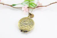 Best Mother's Day Gift for Mom, Grandmother, Great Grandma, Aunt, Antique Bronze Necklace, Flower Locket, Keepsake Photo Frame Charm, N4516