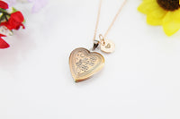 Best Mother's Day Gift for Mom, Grandmother, Great Grandma, Aunt, Rose Gold Necklace, Heart Small Locket Keepsake Photo Frame, N4522