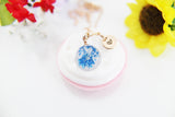 Best Mother's Day Gift for Mom, Grandmother, Great Grandma, Aunt, Rose Gold Necklace, Real Press Flower, Blue flower, N4524