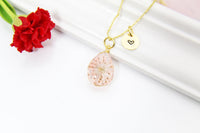 Best Mother's Day Gift for Mom, Grandmother, Great Grandma, Aunt, Sister, Daughter, Gold Necklace, Real Press Flower, Pink Flower, N4527
