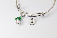 Cactus Pot Plant Bracelet, Personalized Initial Gift, N4543