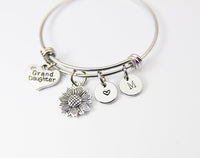 Granddaughter Bracelet, Sunflower Heart, Personalized Initial Gift, N4544