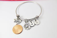 Granddaughter Bracelet, Sunflower Heart, Personalized Initial Gift, N4544