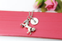 Horse Necklace, Running Horse Charm, Horse Lover Pet Jewelry Gift, Personalized Initial Gift, N4396