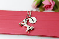 Horse Necklace, Running Horse Charm, Horse Lover Pet Jewelry Gift, Personalized Initial Gift, N4396