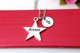 Dream Necklace, Silver Dream Star Charm, Star Dream Jewelry Gift, Personalized Initial Gift, N4408