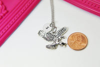 Eagle Necklace, Silver or Gold Eagle Charm, Eagle Bird Jewelry Gift, Personalized Initial Gift, N3669A